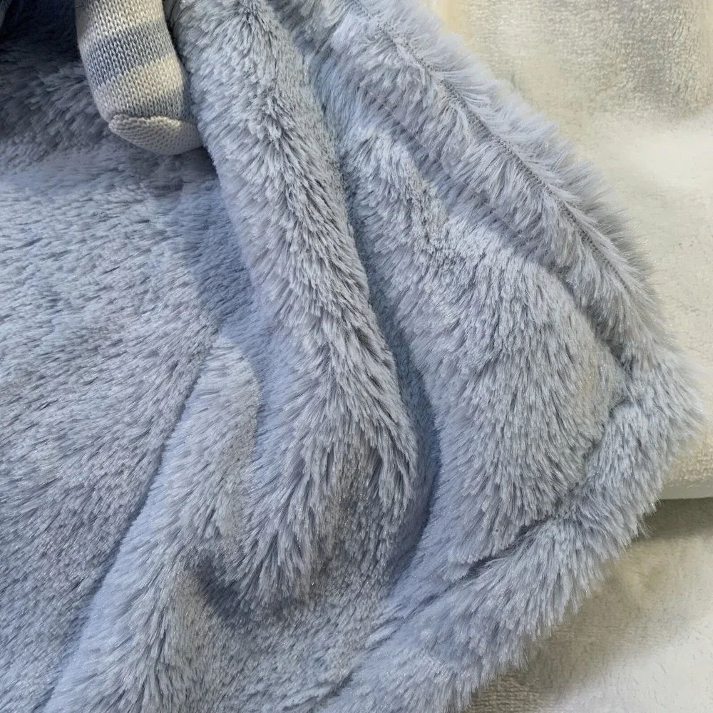 NUBY Blue Grey Knit Stripe‎ Bear Baby Blanket Furry Holding Security Lovey NWOT